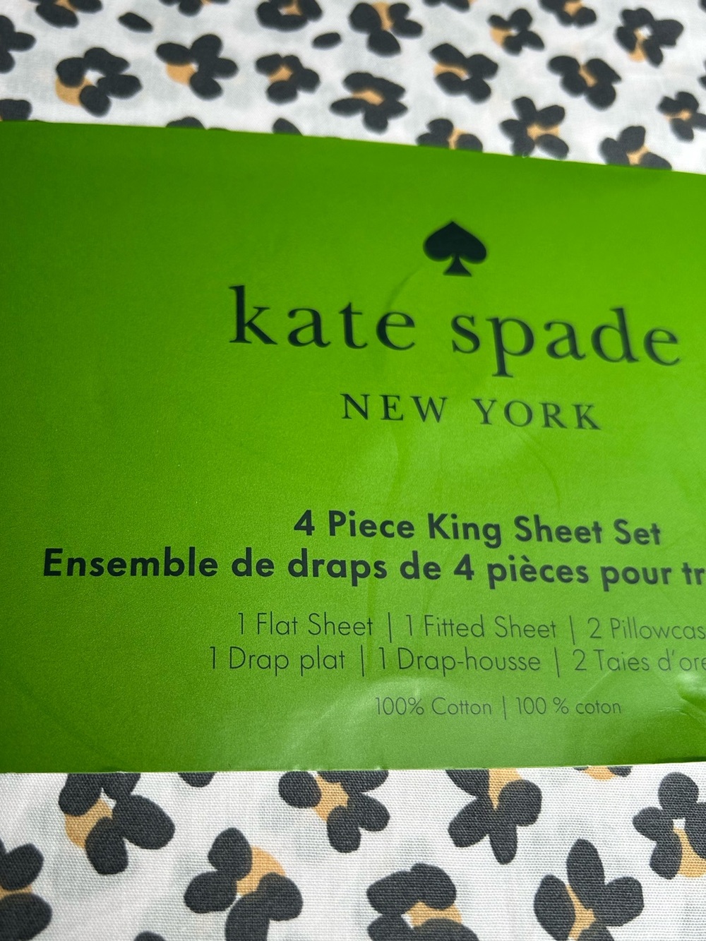 Kate Spade New York 100% Cotton Floral Leopard Print King Sheet Set NEW - Picture 3 of 6